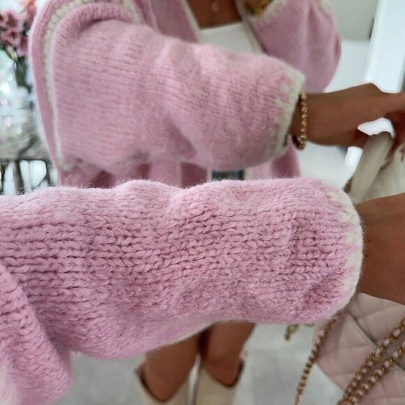 Statement Stylish oversized Knit Sweater Cardigan Pink - Picture 3 of 3
